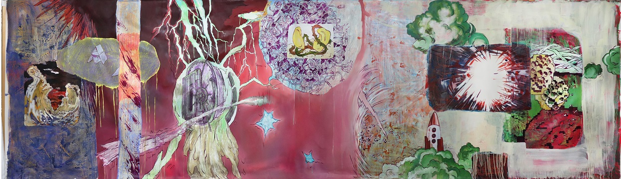 박서연_Angelmaker_620x173cm_Oil, Oilstick, Watercolor on canvas Roll_2021